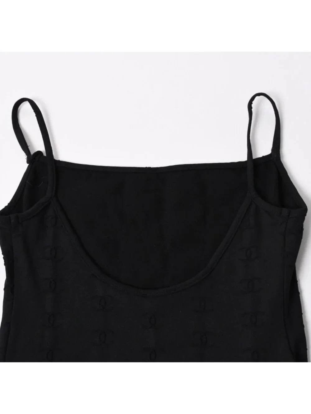 Chanel Camisole Jumpsuit CC Logo Nylon Spandex Black 40